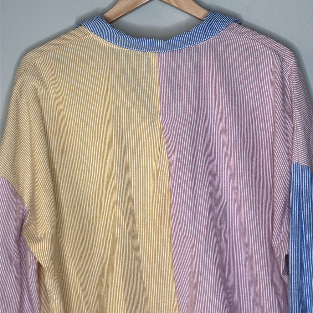 VICI Colorblock Striped Button Down Long Sleeve Shirt Women's Size XL - Picture 7 of 9